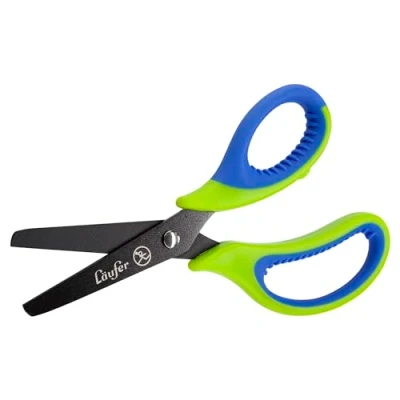 Abbildung von Läufer 87221 Ergonomische Bastelschere für Kinder Schule ab 1. Klasse, grün/blau, Rechtshänder, runde Spitze