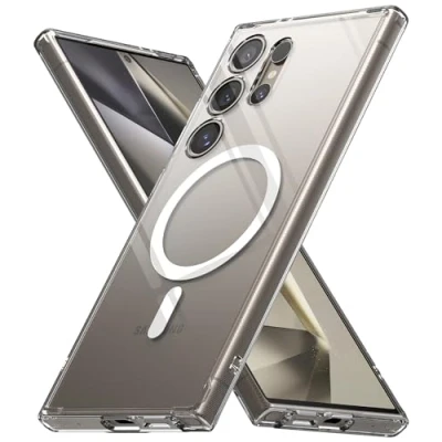 Abbildung von Ringke Fusion Magnetic Case Kompatibel mit Samsung Galaxy S24 Ultra Hülle, MagSafe, Weich TPU Rahmen Kratzfest Hart PC Anti Gelb Transparente Handyhülle Clear