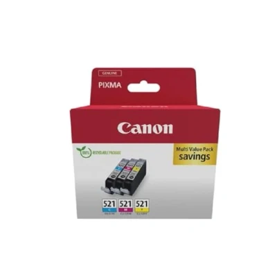 Abbildung von Canon CLI 521 C M Y Vorteilspack 3 Tintenpatronen (Cyan, Magenta, Gelb) Original [Umweltfreundliche Recycle Kartonverpackung 2024]