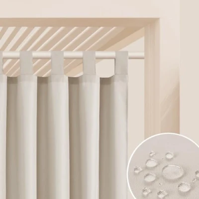 Abbildung von ROOM99 Outdoorvorhäng mit Schlaufen Garden Line 155 x 220 cm Breite Höhe Outdoor Vorhang wetterfest Wasserdicht Sichtschutz Sonnenschutz Gardinen Garten Winddicht Hellbeige, 1 Stück