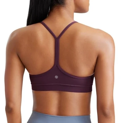 Abbildung von CRZ Yoga Damen Butterluxe Racerback Sport BH Gepolstert Ohne Bügel Y Rücken Sommer Atmungsaktiv Spaghetti Top Dunkellila M