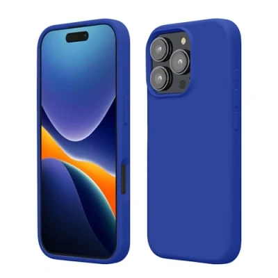 Abbildung von kwmobile Hülle kompatibel mit iPhone 16 Pro Silikon Handy Case Handyhülle weiche Oberfläche kabelloses Laden Baltik Blau