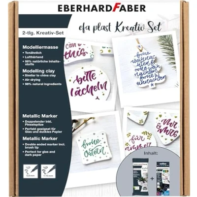 Abbildung von Eberhard Faber 570199 Kreativ Set EFA Plast, 500 g Modelliermasse weiß und 6 Metallic Marker Duo