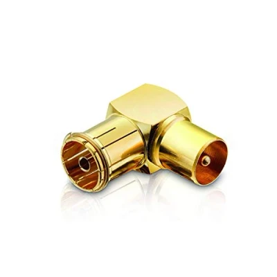Abbildung von adaptare 60711 90 Grad Winkel Adapter mit IEC TV Antenne Stecker und Buchse vergoldet Gold
