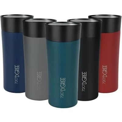 Abbildung von 720DGREE Thermobecher 350ml “PleasureToGo 2.0 3 Größen, 5h Heiß, 10h Kalt, Auslaufsicher, BPA Frei, Hygienisch, 360 Trinköffnung Schlanker Travel Mug, Thermo Becher To Go Silber