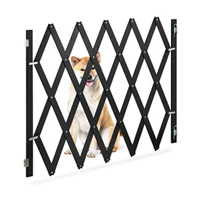 Abbildung von Relaxdays Hundeabsperrgitter, ausziehbar bis 140 cm, 87 97 cm hoch, Bambus, Hunde Schutzgitter für Treppe &amp; Tür, schwarz