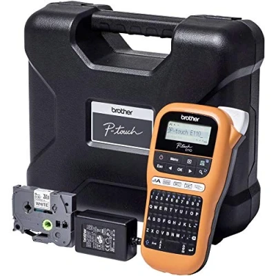 Abbildung von Brother PTE110VP Industrielles Beschriftungsgerät inklusive Netzadapter und Transportkoffer (für 3,5 bis 12 mm breite TZe Schriftbänder, Beschriftung von Kabeln Anschlüssen), Klein