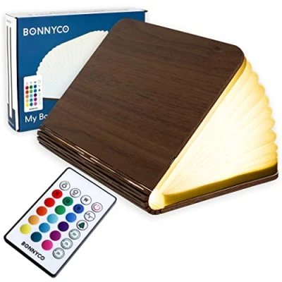 Abbildung von BONNYCO Buchlampe Holz mit Farbwechsel 16 Farben und Timer LED Geschenk für Frauen Männer zum Geburtstag Weihnachten Kleine Lampe Deko Wohnzimmer Schlafzimmer Zimmer
