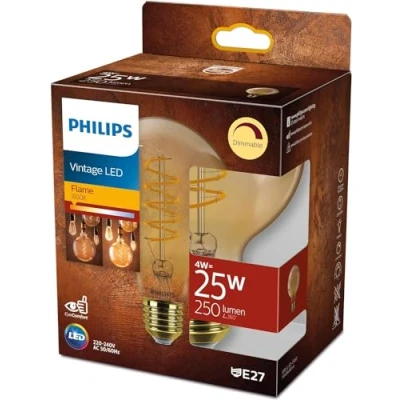 Abbildung von PHILIPS LED Classic E27 Vintage Lampe, 25 W, Dekolampe, Globeform, dimmbar, klar, gold, flame