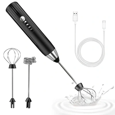 Abbildung von Milchaufschäumer Elektrisch Stab,USB Wiederaufladbar ​Milchschäumer Elektrisch, elektrischer Schneebesen 3 Einstellbare Geschwindigkeiten Edelstahl für Kaffee Cappuccino