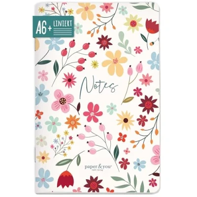 Abbildung von paper&amp;you® Notizheft A6+ liniert &quot;Wild Flower&quot; mit 64 Seiten, Softcover Notizbuch klein, liniertes Mini Journal nachhaltig &amp; klimafreundlich