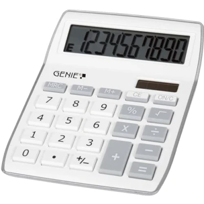 Abbildung von GENIE 840S 12262 Taschenrechner, Großes Angewinkeltes Display, Batterieund Solarbetrieb, Weiß Silbern