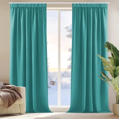 Abbildung von Deconovo Verdunkelungsvorhang Kräuselband Gardine Vorhang Extra Warm Blickdicht, 260x140cm(HöhexBreite), Türkis, 2er Set