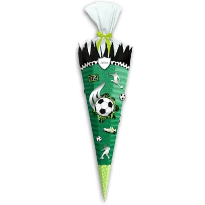 Abbildung von Ursus 9870020 Schultüten Bastelset Easy Line Fußballspiel, Grün, 6 eckig, vorgestanzte 3D Colorwellpappe, 68 cm, Durchmesser ca. 20 zum Basteln einer individuellen Zuckertüte