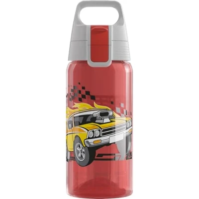Abbildung von SIGG Trinkflasche Kinder Viva One Speed Race Für Kohlensäurehaltige Getränke Geeignet Auslaufsicher Spülmaschinenfest BPA frei Sport &amp; Schule Rot mit Rennwagen 0,5L