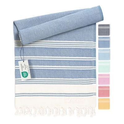 Abbildung von Fit Flip Hamamtuch aus 100% recycelter Baumwolle nachhaltig und natürlich Saunatuch, Strandtuch, Duschtuch, Badetuch, Yogatuch Blue 100x200cm Diamond