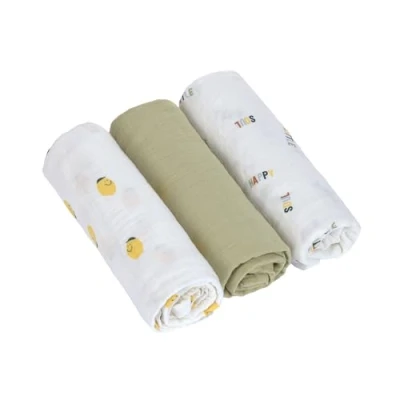 Abbildung von LÄSSIG Baby Puckdecke Spuckdecke Pucktuch Mulltuch 3er Set Baumwolle 85 x cm/Swaddle &amp; Burp Blanket L Happy Fruits Lemon