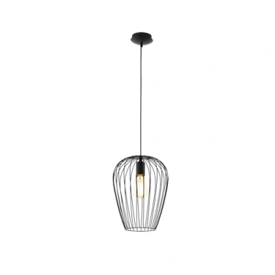 Abbildung von EGLO Pendellampe Newtown, 1 flammige Vintage Pendelleuchte, Retro Hängelampe aus Stahl, Farbe: Schwarz, Fassung: E27, Ø 27,5 cm