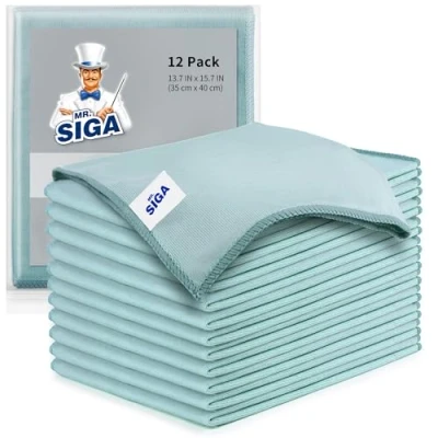Abbildung von MR.SIGA Ultrafein Mikrofaser Reinigungstücher Lappen Putztücher Fensterputztuch Fenster Tücher Mikrofasertücher Geschirrtücher für Scheiben &amp; Spiegel, 12 Stück, 35x40cm (13.7&quot; x 15.7&quot;)