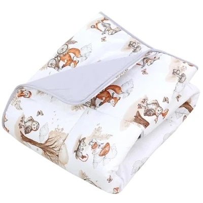 Abbildung von TupTam Krabbeldecke für Baby 120x120 cm Gepolsterte Spieldecke Baumwolle, XXL, OEKO TEX, Weich &amp; Hautfreundlich, Farbe: Füchse Fahrrad Eule Wald Beige