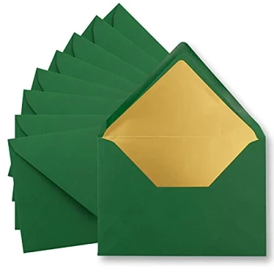 Abbildung von 50x metallic Gold gefütterte Brief Umschläge DIN C5, dunkel grün 156 x 220 mm Nassklebung mit spitzer Klappe FarbenFroh by GUSTAV NEUSER