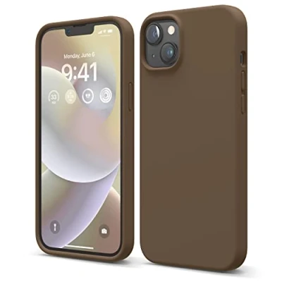 Abbildung von elago Schutzhülle für iPhone 14 Plus, Flüssigsilikon, Ganzkörper Schutzhülle, stoßfest, schlanke Handyhülle, kratzfestes, weiches Mikrofaserfutter, 6,7 Zoll (17 cm), Braun