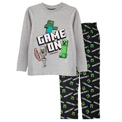Abbildung von Minecraft Game On Langer Pyjama, Kinder, 110 182, Schwarz/Weiß Heather Grey, Offizielle Handelsware