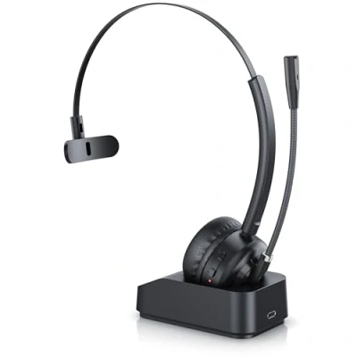 Abbildung von CSL Bluetooth 5.3 Headset mit Ladestation PC flexiblem Mikrofon Multipoint kabellos inkl Mikro leicht freisprechen für Auto und LKW Computer Call Center Handys