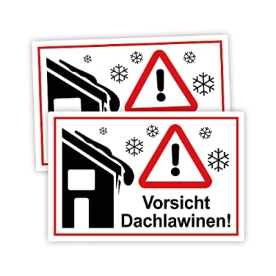 Abbildung von 2 Stück Vorsicht ! Dachlawinen Schild 20 x 30 cm aus stabiler PVC Hartschaumplatte 3mm mit UV Schutz von STROBO