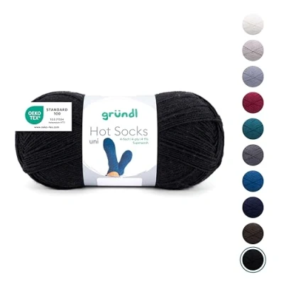 Abbildung von Gründl Wolle Hot Socks uni 100, Sockenwolle/Sockengarn 4 fach 1 Knäuel 100 g / 420 m (75% Schurwolle (superwash), 25% Polyamid), schwarz