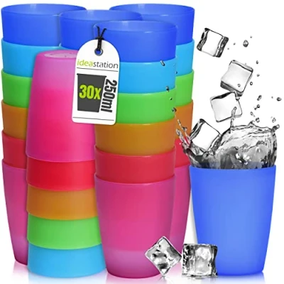 Abbildung von idea station NEO Plastikbecher 30 x 250 ml bunt bruchsichere Trinkbecher Kinder wiederverwendbare Becher aus Plastik perfekt für Party, Outdoor, Camping