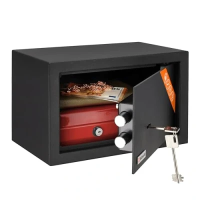 Abbildung von Brihard Home Tresor Safe mit Doppelbartschloss 20x31x20cm Sicherheits 11 L Titangraue kratzfeste Oberfläche Hochleistungsfähiger Möbelsafe