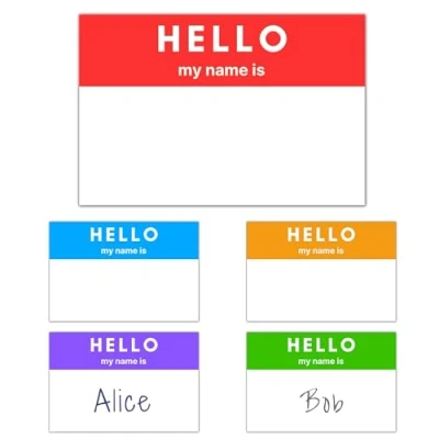 Abbildung von 250 Stück Hello My Name Is Sticker, Namensschilder Aufkleber 75 x 50 mm, 5 Farben