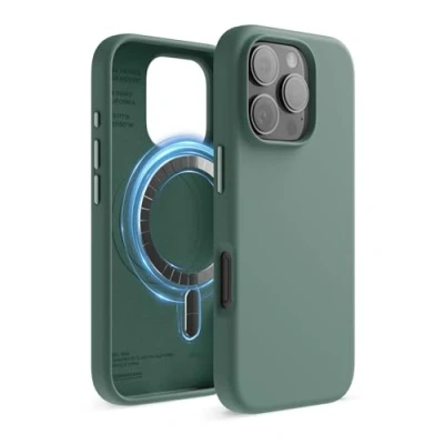 Abbildung von elago Magnetisch Silikon Hülle Kompatibel mit iPhone 16 Pro 6,3 Zoll, Allen MagSafe Zubehör Eingebaute Magnete, Soft Grip Silikon, Stoßfest (Nachtgrün)