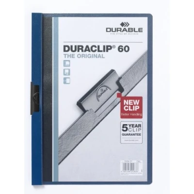 Abbildung von Durable Klemm Mappe Duraclip (Original 60, Hartfolie, bis 60 Blatt A4, Beutel à 5 Stück) dunkelblau, 223807