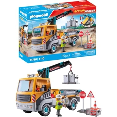Abbildung von PLAYMOBIL Baustellen LKW mit Kran Baustellenspielzeug Kind Spielset Spielzeug für Kinder ab 4 Jahren 71750