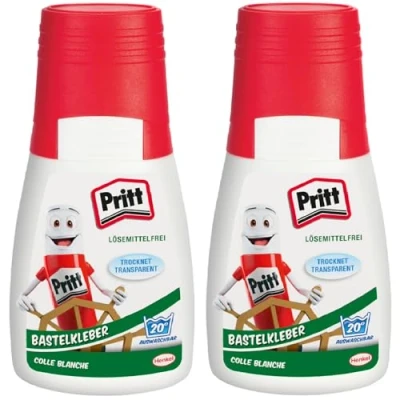 Abbildung von Pritt Bastelkleber 2 x 50 g, transparent trocknender Alleskleber für Zuhause, Schule oder Büro, weißer Bastelleim Kinder