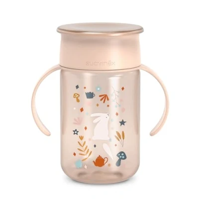 Abbildung von Suavinex, Baby Learning Cup, 360 Trinklernbecher und tropffreier Becher, Magic Cup mit Griffen Deckel, spülmaschinen mikrowellenfest, 340 ml, Training +12 Monate, Wonderland Rose