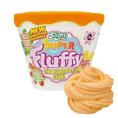 Abbildung von Slimy Super Fluffy 100g Orange Spielmasse im Becher der flaumigste Original Slime, lustig duftende Schleim Knete für Kinder