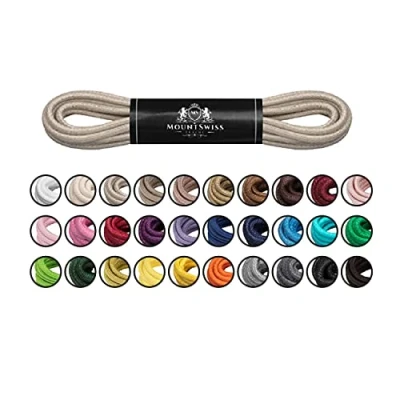 Abbildung von Mount Swiss Luxury Schuhbänder I Wasserabweisende und reißfeste Schnürsenkel rund ø 2 3 mm aus feiner Baumwolle/gewachst Farbe: Light.beige, Länge: 90 cm