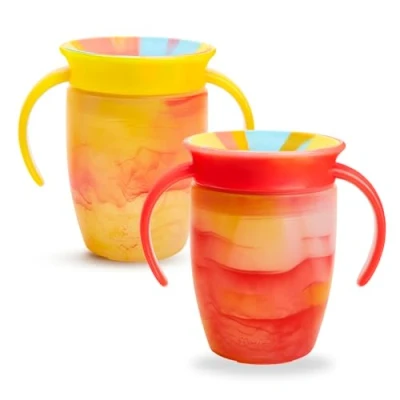 Abbildung von Munchkin Miracle 360 6+ Monate 7oz Baby Trinklernbecher (2er Pack). Freifluss Becher für Kleinkinder. Trainingsbecher, BPA frei, auslaufsicher, spülmaschinenfestes Babytrinkflasche (Rot/Gelb)