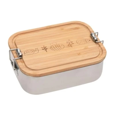 Abbildung von LÄSSIG Kinder Brotdose Edelstahl und Bambus Frühstücksbox nachhaltig Kindergarten Schule/Lunchbox Adventure Schnecke, Biene, Igel