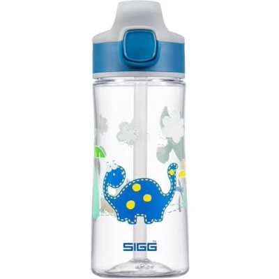 Abbildung von SIGG Tritan Trinkflasche Kinder Miracle Dinosaurier Mit Trinkhalm Auslaufsicher Spülmaschinenfest Microwellengeeignet Kratzresistent BPA frei Schule &amp; Sport Blau 0,45L