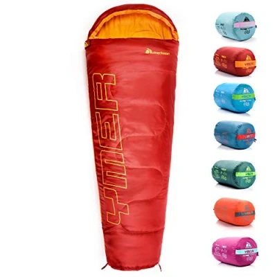 Abbildung von meteor Premium Kinder Schlafsack Sommer Ultraleicht Hüttenschlafsack Komfortbel Jugendliche Camping Deckenschlafsack Leicht Herbst inlett kleines Baby Mini Sleeping Bag (Rot/Orange)