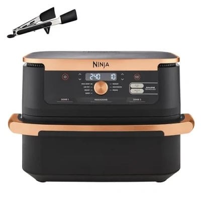 Abbildung von Ninja Foodi FlexDrawer Dual Zone Heißluftfritteuse, Airfryer mit 10,4 Fach und herausnehmbarem Trenner, Antihaftbeschichtung, spülmaschinenfester Korb, 7 in 1, Schwarz &amp; Kupfer, AF500EUCP
