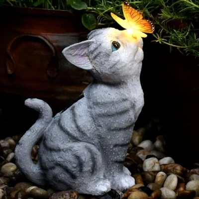 Abbildung von PB Versand Katzen Solarlampe LED 26x16cm Katze warmweiß inkl. Akku Gartenlampe Laterne Solar Lampe Solarlaterne Kätzchen Tier