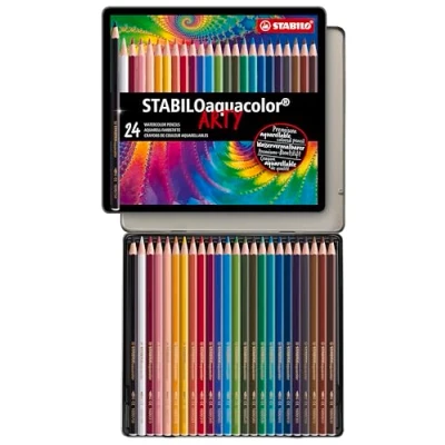 Abbildung von Aquarell Buntstift STABILO aquacolor ARTY 24er Metalletui mit 24 verschiedenen Farben