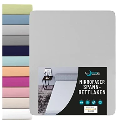 Abbildung von Dreamzie Spannbettlaken 160x200cm Mikrofaser Oeko TEX Zertifiziert 100% Polyester Spannbetttuch 160x200 Zinngrau