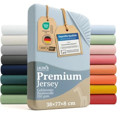 Abbildung von Laleni Premium Spannbettlaken 38x77 Babywiege oval 2er Set Oeko TEX zertifiziertes Stubenwagen Moseskorb Bezug aus Baumwolle Kinderwagen Baby Bettwäsche Hellblau