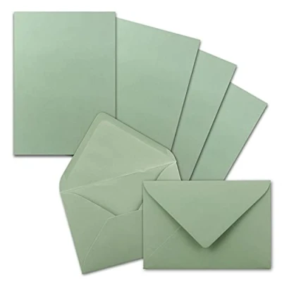 Abbildung von 25x Briefpapier Sets DIN A5 mit C6 Briefumschlägen Eukalyptus Nassklebung (Grün) mattes Schreibpapier Kuverts FarbenFroh by GUSTAV NEUSER